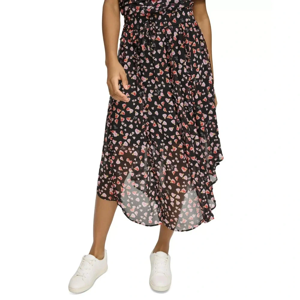 KARL LAGERFELD PARIS Women's Floral Print‎ Chiffon Skirt Size XL NEW